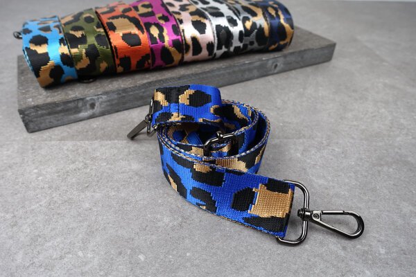 Leo Jacquard Taschengurt | "Animal Print" Royalblau, Schwarz | verstellbar
