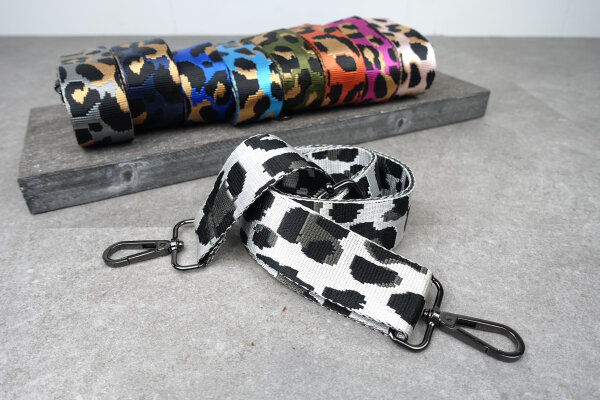 Leo Jacquard Taschengurt | "Animal Print" Weiß-Silber, Anthrazit, Schwarz | verstellbar