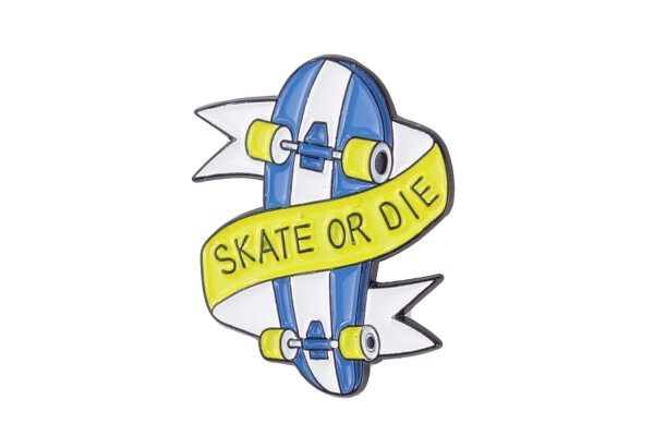 Emaille Pin "SKATE OR DIE" | Skateboard | Blau Weiß Gelb | Anstecker