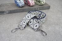 Taschenriemen mit Boho-Rautenmuster | Wechselgurt Dunkelblau Warmweiß | Wechselriemen