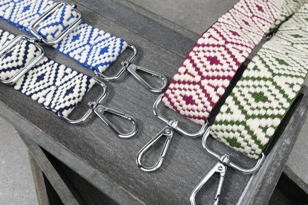 Verstellbarer Taschenriemen mit Boho-Rautenmuster | Beere & Warmweiß | Wechselriemen