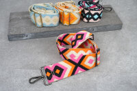 Breiter Taschengurt im bunten Rauten-Design | Boho in Pink, Orange & Schwarz | verstellbar