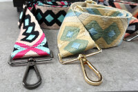 Breiter Boho-Taschengurt im dezenten Rauten-Design | Hellblau, Schilf & Creme | verstellbar