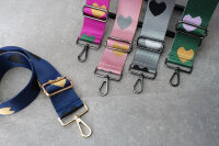 Breiter Taschengurt Herzen Grün | fertiger Taschenriemen mit Karabiner