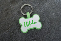 Silikon-Hundemarke KNOCHEN mit Name & Telefonnummer | Glow in the Dark | wasserfest | ohne klappern