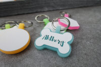 Silikon-Hundemarke KNOCHEN mit Name & Telefonnummer | Glow in the Dark | wasserfest | ohne klappern