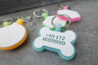 Silikon-Hundemarke KNOCHEN mit Name & Telefonnummer | Glow in the Dark | wasserfest | ohne klappern