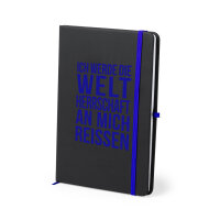 Notizbuch A5 mit Spruch fürs Büro | Schwarz mit farbiger Gravur | Soft-Touch | Individualisierbar
