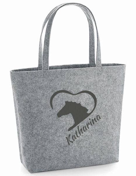 Filztasche mit herausnehmbarer Innentasche | 22L | 49 x 39 x 13,5 | Polyester | optinonale Gravur | Pferd Herz Name