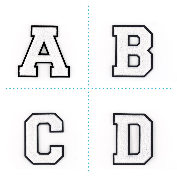 Frottee Buchstabe A-Z | Weiß, Schwarz | 9,5 cm hoch | Aufnäher Patch