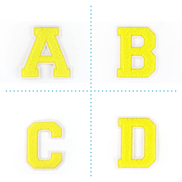 Frottee Aufnäher Buchstabe A-Z | Gelb, Weiß | 9,5 cm hoch | Varsity Letter Patch