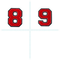 Frottee Aufnäher Zahl 0-9 | Rot, Weiß, Schwarz | 9,5 cm hoch | Varsity Number