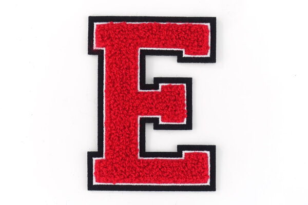 Frottee Buchstabe | Rot, Weiß, Schwarz | 9,5 cm hoch | Aufnäher Patch E