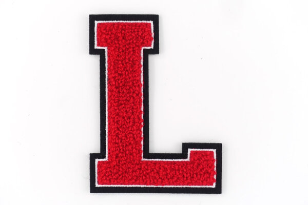 Frottee Buchstabe | Rot, Weiß, Schwarz | 9,5 cm hoch | Aufnäher Patch L