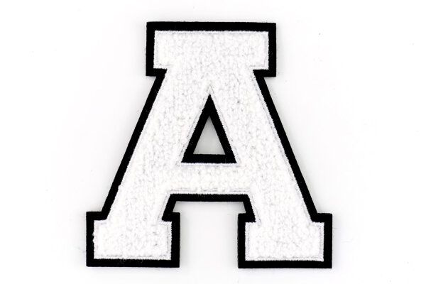 Frottee Buchstabe A-Z | Weiß, Schwarz | 9,5 cm hoch | Aufnäher Patch A