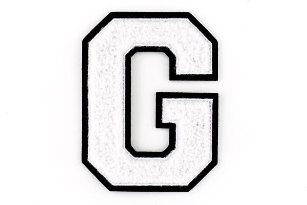 Frottee Buchstabe A-Z | Weiß, Schwarz | 9,5 cm hoch | Aufnäher Patch G