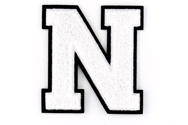Frottee Buchstabe A-Z | Weiß, Schwarz | 9,5 cm hoch | Aufnäher Patch N