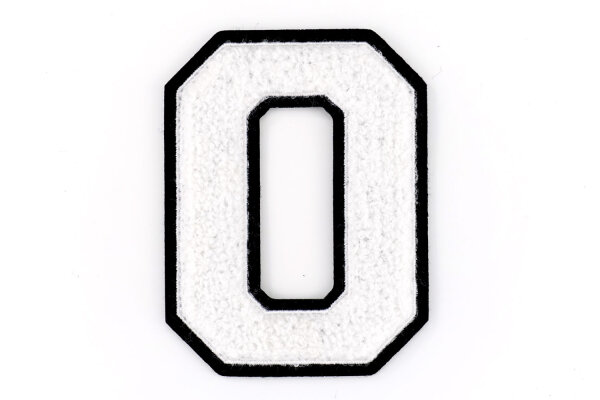 Frottee Zahl 0-9 | Weiß, Schwarz | 9,5 cm hoch | Varsity Number 0