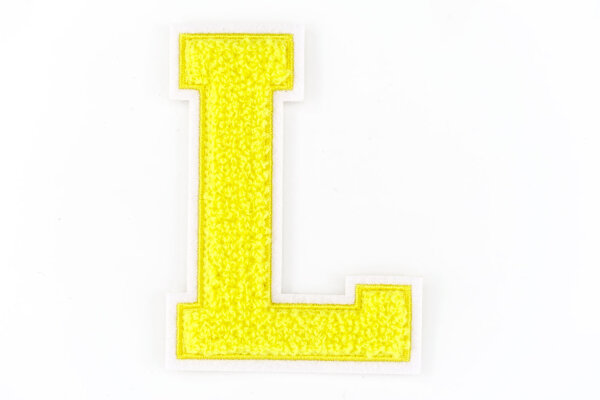 Frottee Aufnäher Buchstabe A-Z | Gelb, Weiß | 9,5 cm hoch | Varsity Letter Patch L