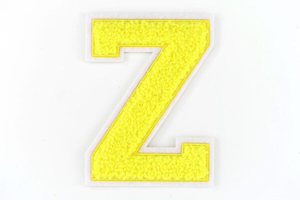 Frottee Aufnäher Buchstabe A-Z | Gelb, Weiß | 9,5 cm hoch | Varsity Letter Patch Z