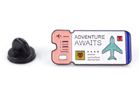 Pin Flugticket | Boarding Pass "Adventure awaits" | Rosa Weiß