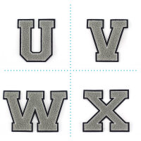 Frottee Buchstabe Aufnäher A-Z | Grau, Weiß, Schwarz | 9,5 cm hoch | Varsity Letter