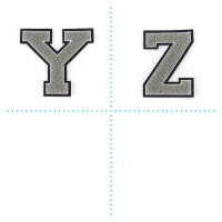 Frottee Buchstabe Aufnäher A-Z | Grau, Weiß, Schwarz | 9,5 cm hoch | Varsity Letter