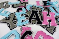 Frottee Patch Zahl 0-9 | Türkis, Petrol, Weiß | 9,5 cm hoch | Varsity Number | Aufnäher