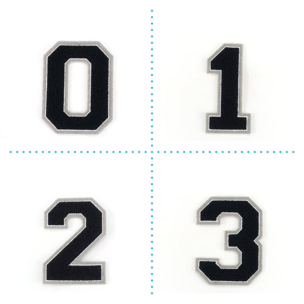 Aufnäher Frottee Zahl 0-9 | Schwarz, Weiß, Grau | 9,5 cm hoch | Varsity Number