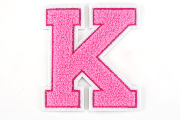 Frottee Buchstaben Aufnäher A-Z | Rosa, Pink, Weiß | 9,5 cm hoch | Varsity Letter K