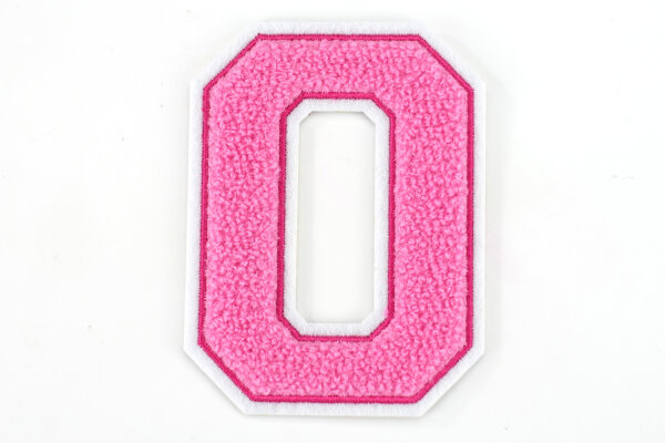 Frottee Buchstaben Aufnäher A-Z | Rosa, Pink, Weiß | 9,5 cm hoch | Varsity Letter O