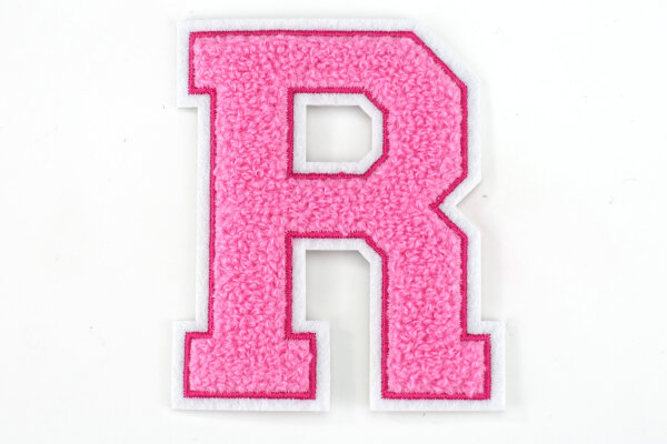 Frottee Buchstaben Aufnäher A-Z | Rosa, Pink, Weiß | 9,5 cm hoch | Varsity Letter R