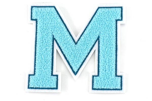 Frottee Aufnäher Buchstabe A-Z | Türkis, Petrol, Weiß | 9,5 cm hoch | Varsity Letter Patch M