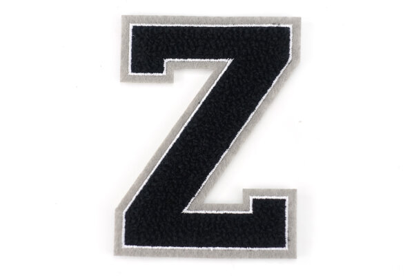 Frottee Aufnäher Buchstabe A-Z | Schwarz, Weiß, Grau | 9,5 cm hoch | Varsity Letter Z