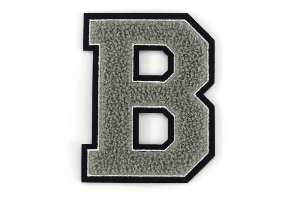 Frottee Buchstabe Aufnäher A-Z | Grau, Weiß, Schwarz | 9,5 cm hoch | Varsity Letter B
