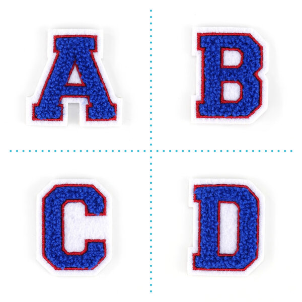 Kleine Frottee-Aufnäher | Buchstabe 4,2 cm hoch | Blau, Rot, Weiß |