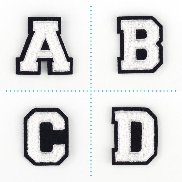 Kleiner Buchstaben-Aufnäher 4,2 cm hoch | Chenille-Frottee Weiß, Schwarz |