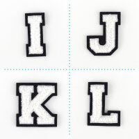 Kleiner Buchstaben-Aufnäher 4,2 cm hoch | Chenille-Frottee Weiß, Schwarz |