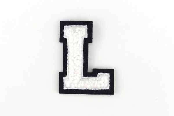 Kleiner Buchstaben-Aufnäher 4,2 cm hoch | Chenille-Frottee Weiß, Schwarz | L