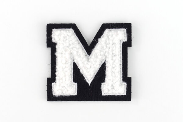 Kleiner Buchstaben-Aufnäher 4,2 cm hoch | Chenille-Frottee Weiß, Schwarz | M