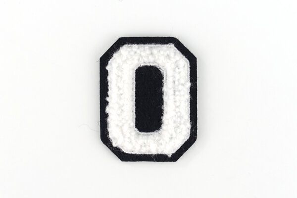 Kleiner Buchstaben-Aufnäher 4,2 cm hoch | Chenille-Frottee Weiß, Schwarz | O