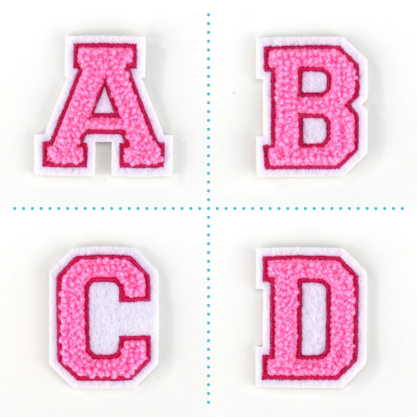 Kleiner Buchstaben Aufnäher 4,2 cm hoch | Frottee Rosa, Pink, Weiß |