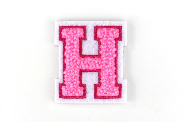 Kleiner Buchstaben Aufnäher 4,2 cm hoch | Frottee Rosa, Pink, Weiß | H
