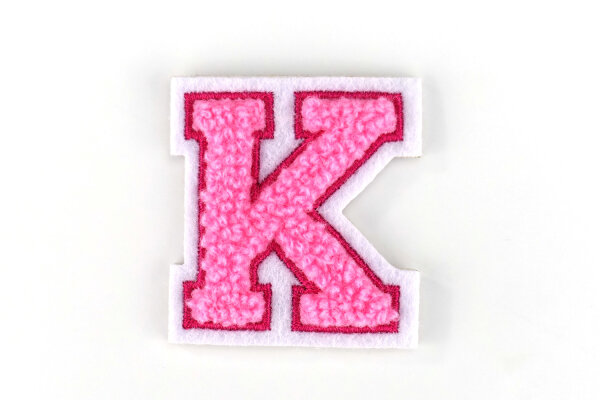 Kleiner Buchstaben Aufnäher 4,2 cm hoch | Frottee Rosa, Pink, Weiß | K