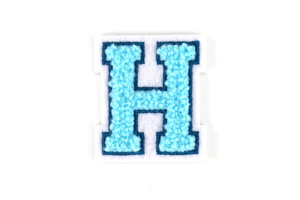 Kleiner Buchstaben Aufnäher 4,2 cm hoch | Frottee Chenille Türkis, Petrol, Weiß | H