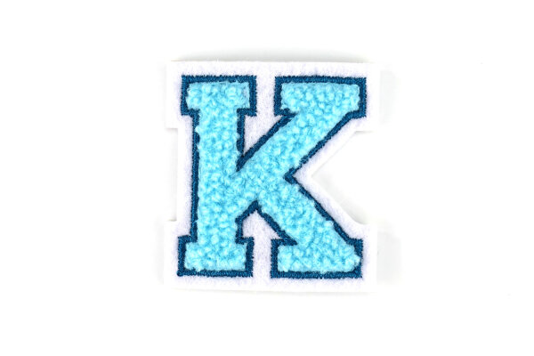Kleiner Buchstaben Aufnäher 4,2 cm hoch | Frottee Chenille Türkis, Petrol, Weiß | K