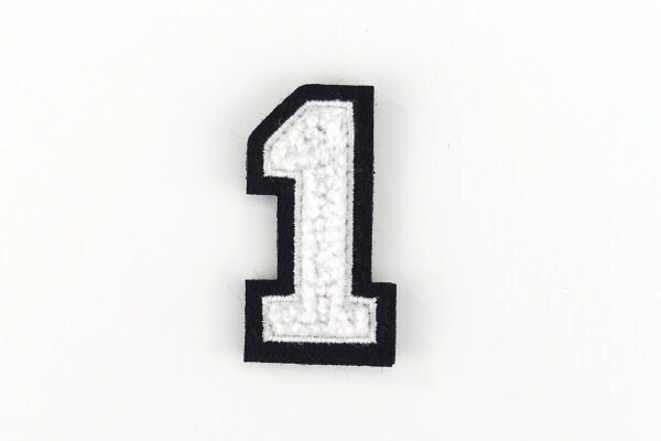 Kleine Aufnäher Zahl 4,2 cm hoch | Frottee Weiß, Schwarz | 1