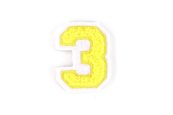 Kleine Aufnäher Zahl 4,2 cm hoch | Frottee Gelb, Weiß | 3